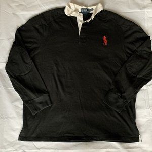 Polo Ralph Lauren Mens XXL Black Long Sleeve Red Pony Logo Elbow Pad 100% Cotton
